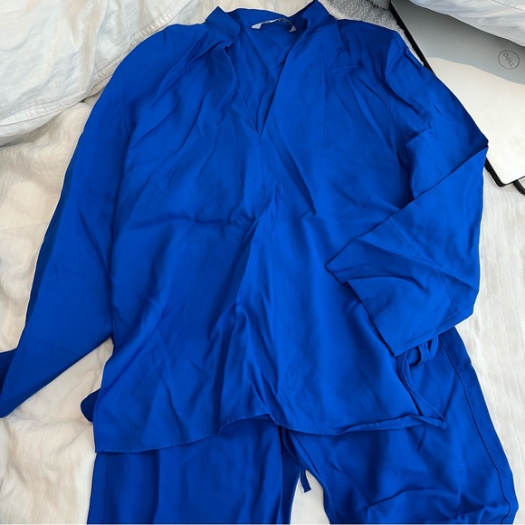 Zara blue flowy SET blouse and wide pants - Picture 5 of 8